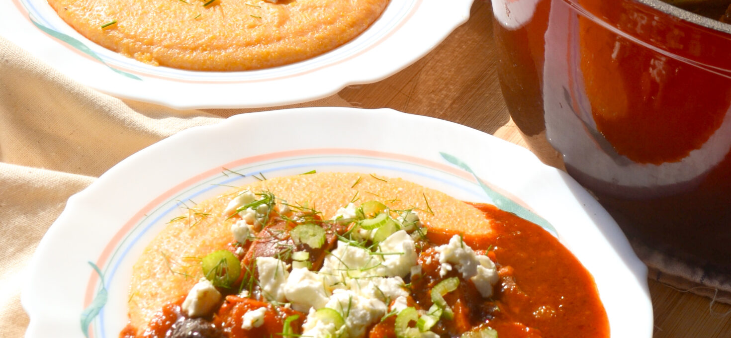 Ragoût de Patate Douce aux Pruneaux, Polenta au Lait Ribot (végétarien)